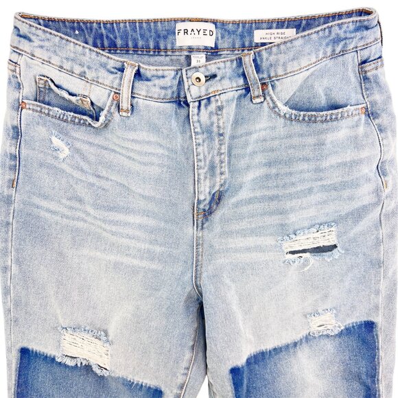 Frayed High Rise Ankle Straight Jeans Patchwork Size 31 - Picture 3 of 9